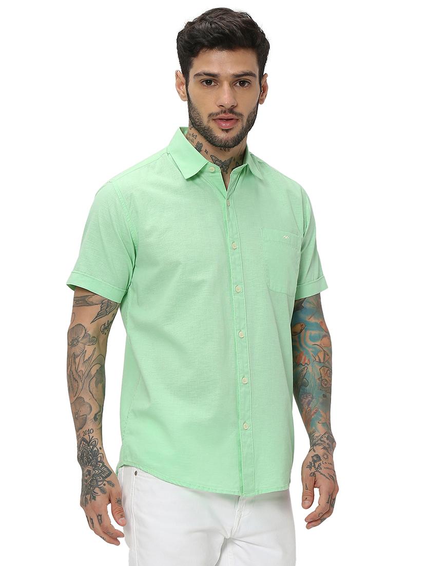 green cotton casual shirt - 20998919 - Standard Image - 2