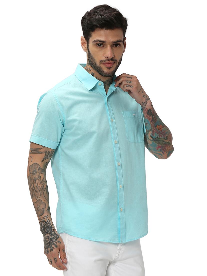 turquoise cotton casual shirt - 20998920 - Standard Image - 2