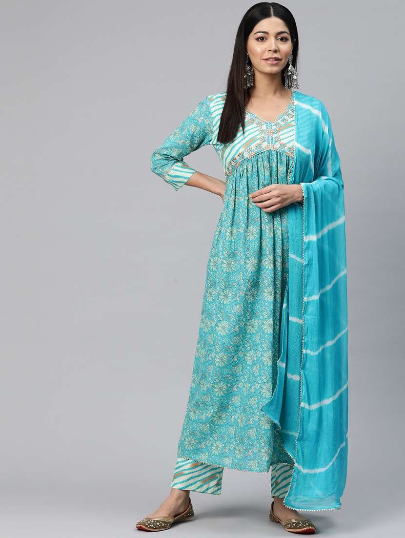 women three quarter sleeve kurta pant with dupatta set