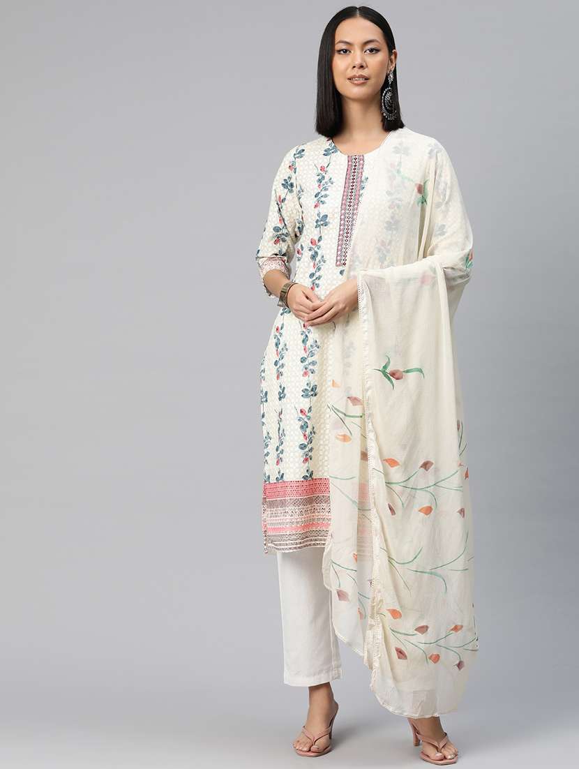 women three quarter sleeve kurta pant with dupatta set
