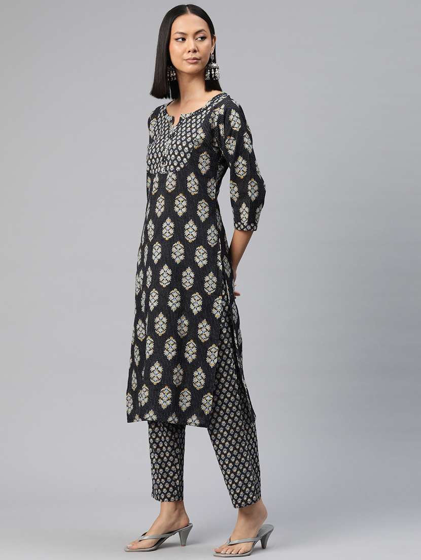 women three quarter sleeve kurta pant set - 20999668 -  Standard Image - 2