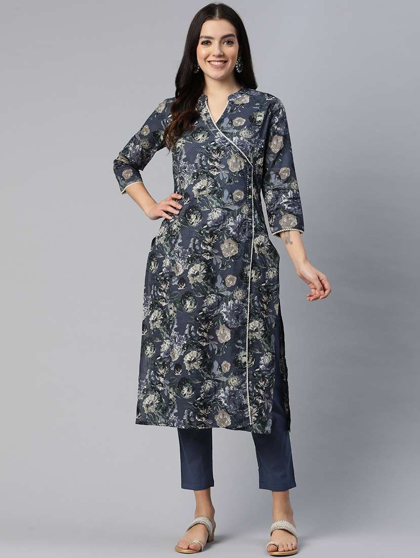 blue floral printed kurta & pant set