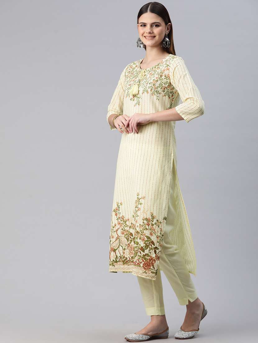 cream printed kurta pant set - 20999725 -  Standard Image - 2