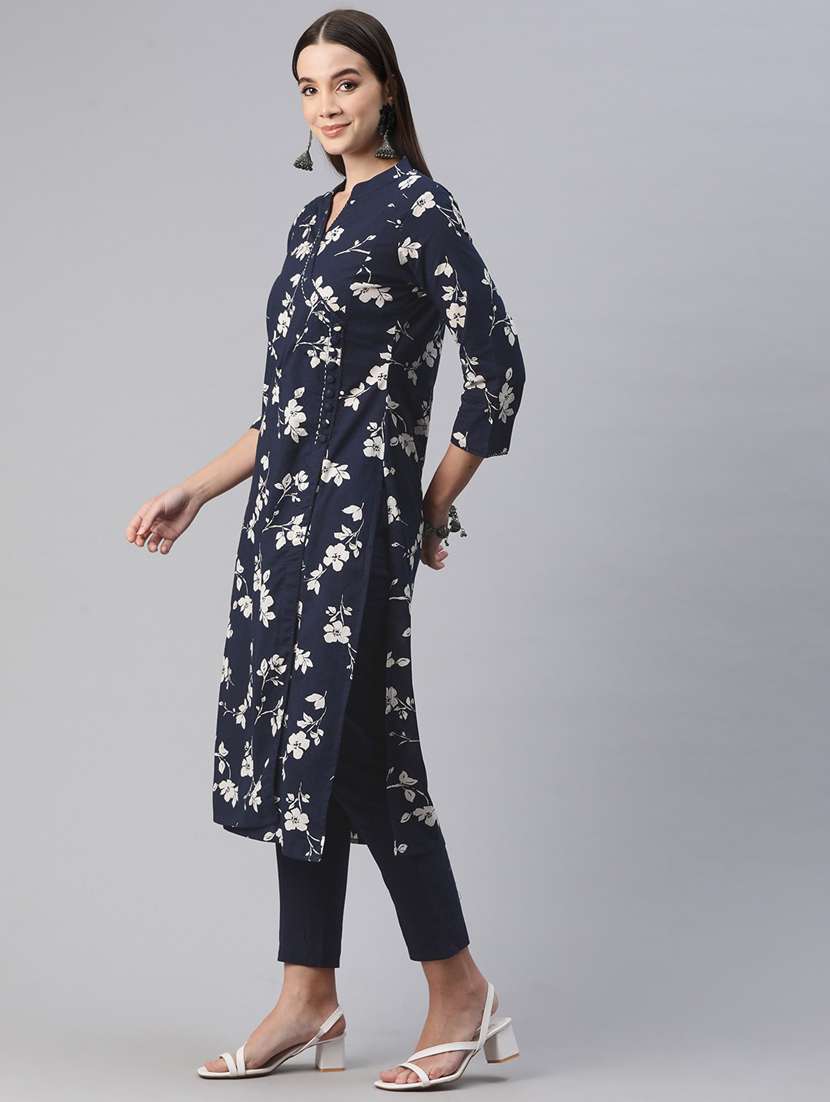 women navy blue floral kurta pant set - 20999737 -  Standard Image - 2