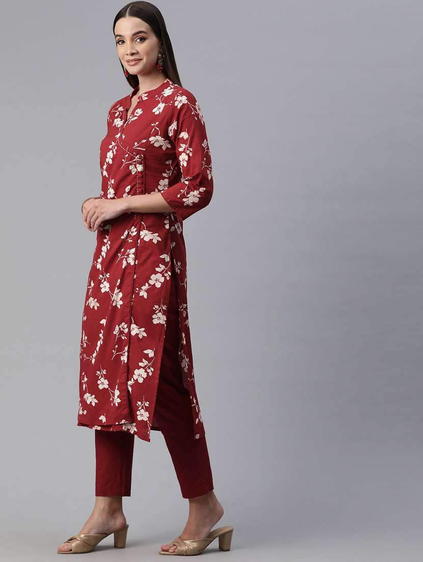 maroon printed kurta pant set - 20999738 -  Standard Image - 2