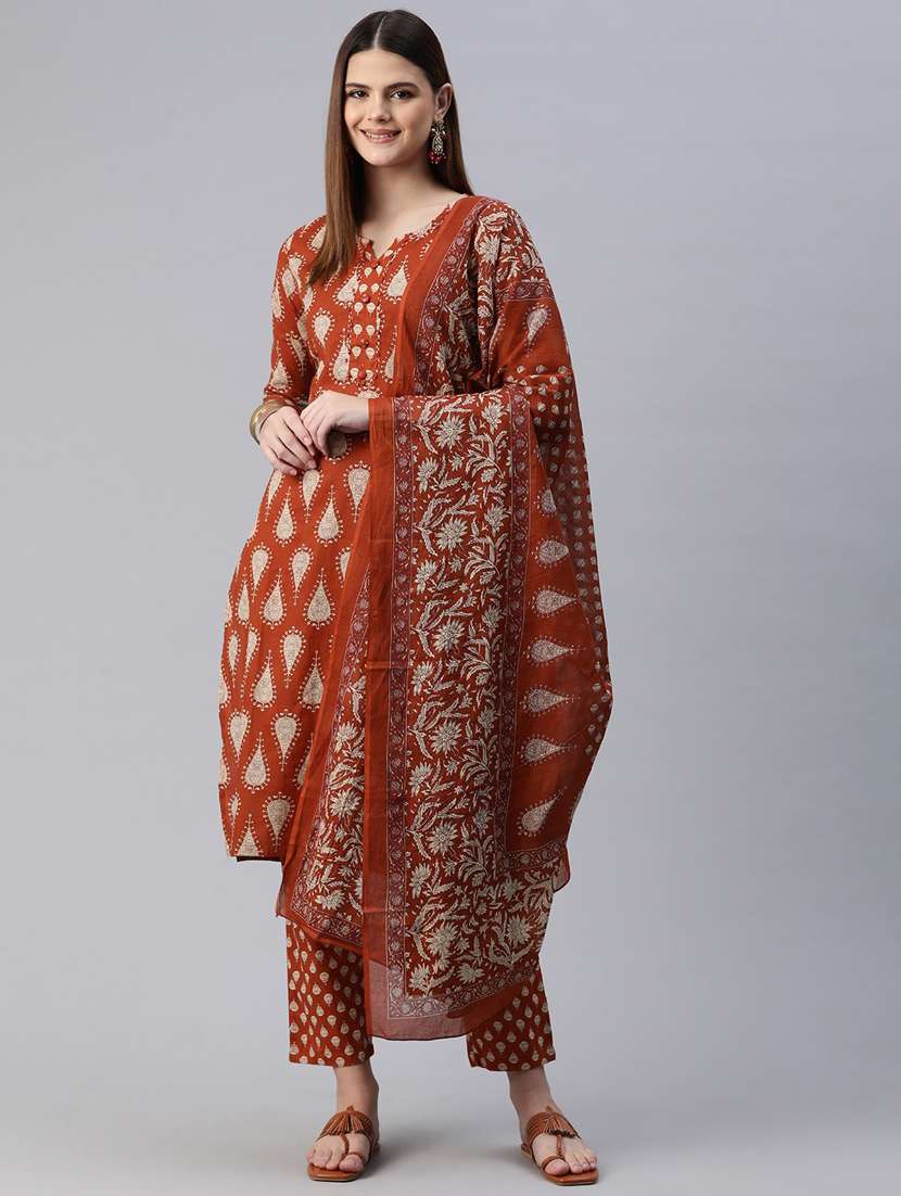 women printed kurta pant suit set