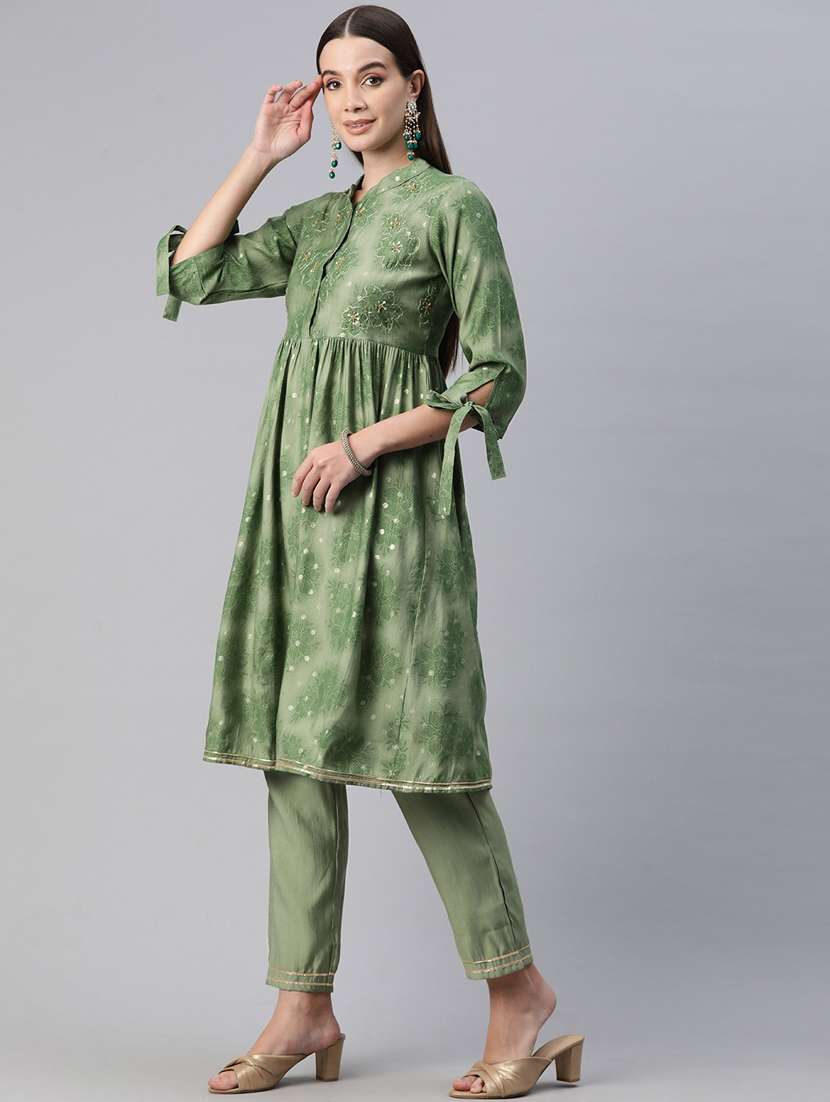 women green floral kurta pant set - 20999758 -  Standard Image - 2