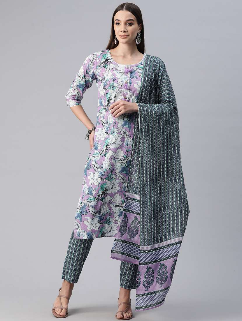 women three quarter sleeve kurta pant with dupatta set