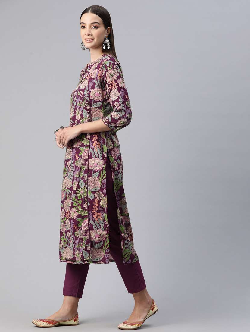 women three quarter sleeve kurta pant set - 20999769 -  Standard Image - 2