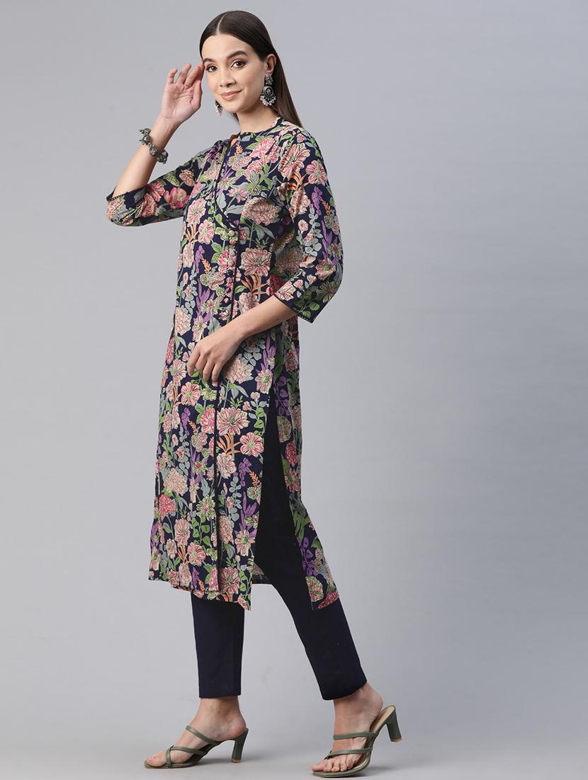 navy blue printed kurta pant set - 20999770 - Standard Image - 2