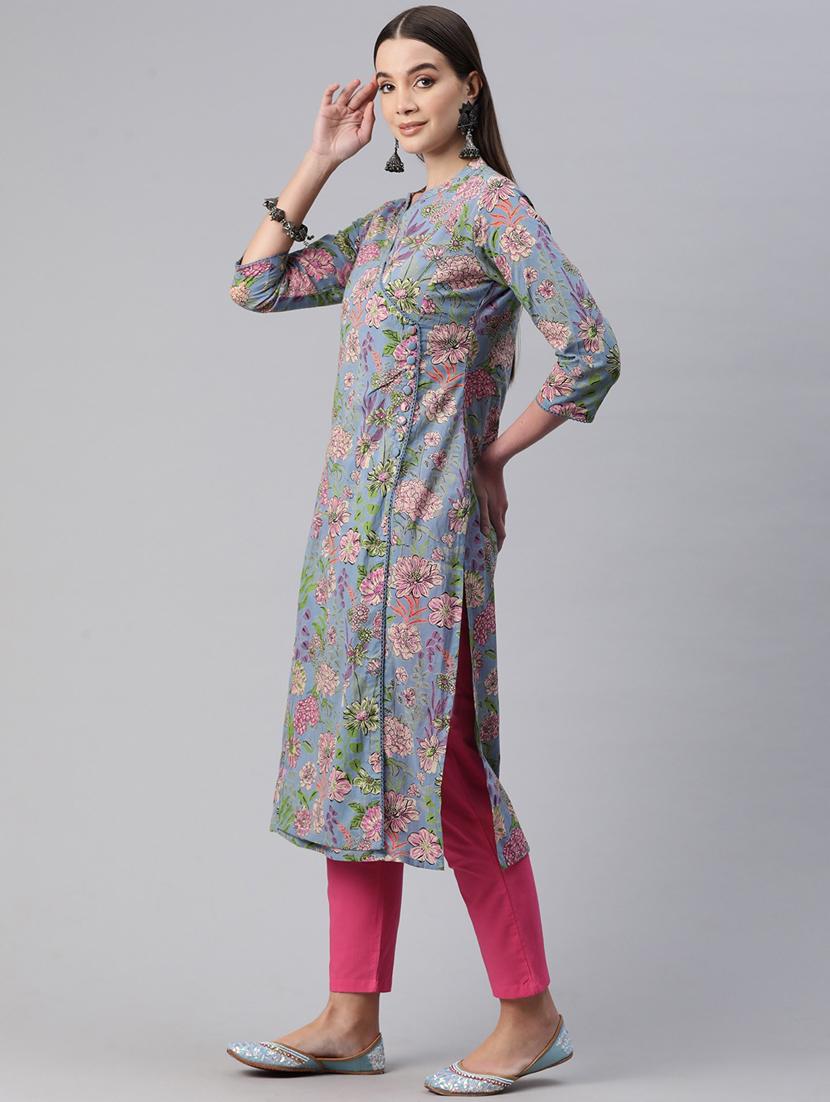 grey printed kurta pant set - 20999772 - Standard Image - 2
