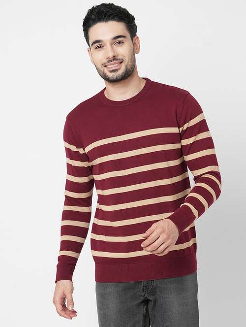 maroon cotton striped sweatshirt - 21000382 -  Standard Image - 0