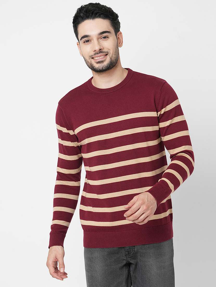 maroon cotton striped sweatshirt