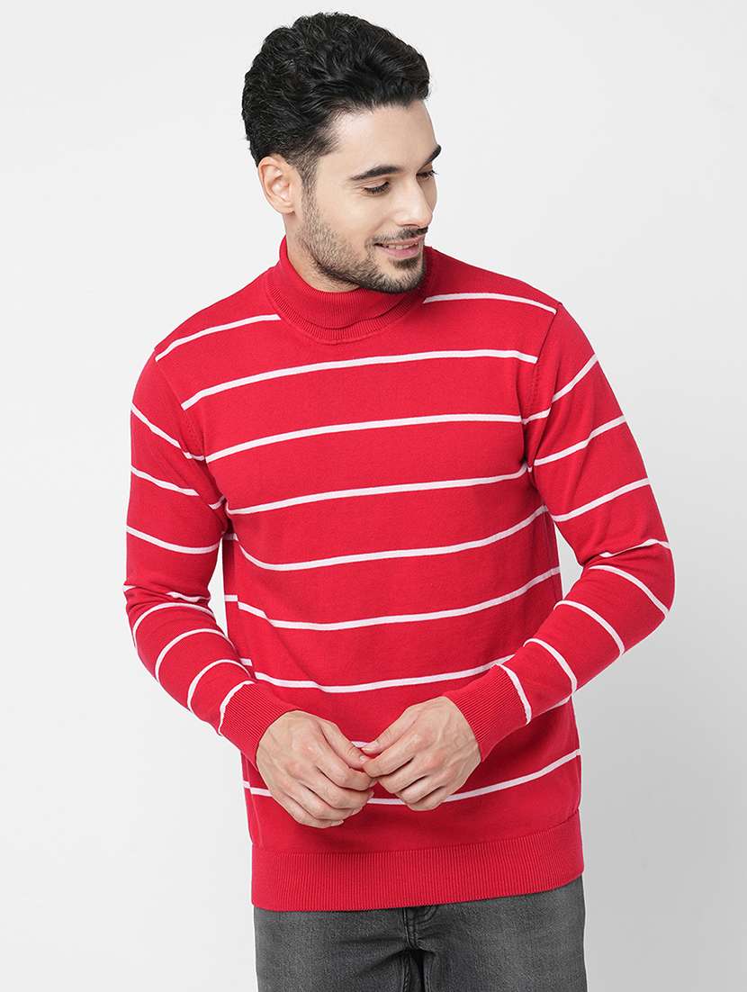 red cotton striped sweatshirt