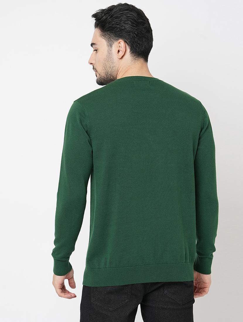 men bottle green cotton plain sweatshirt - 21000389 - Standard Image - 2