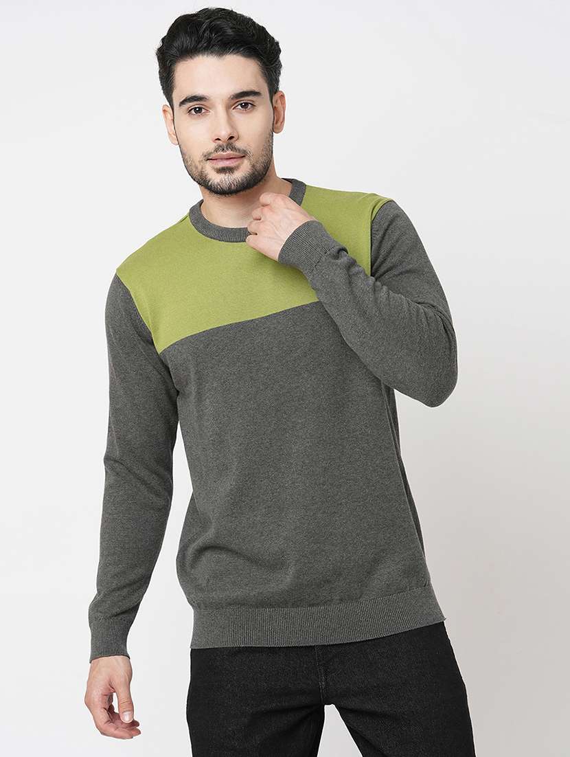 grey cotton color block sweatshirt - 21000405 -  Zoom Image - 0