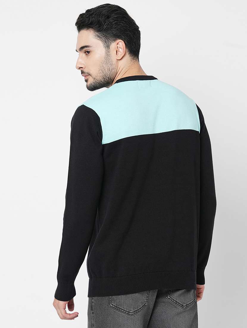 black cotton color block pullover - 21000406 - Standard Image - 2