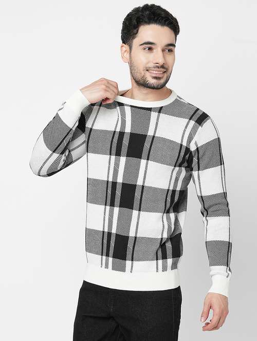 white cotton checks pullover - 21000409 -  Standard Image - 0
