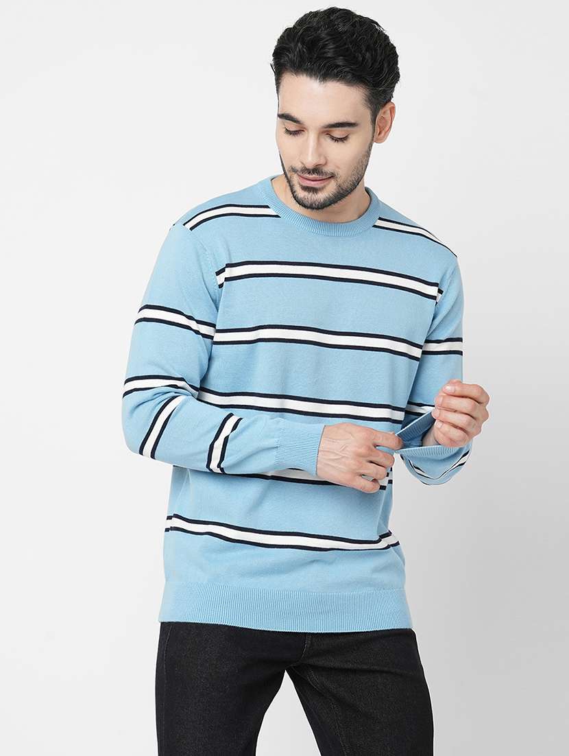 light blue cotton striped pullover - 21000411 - Zoom Image - 0