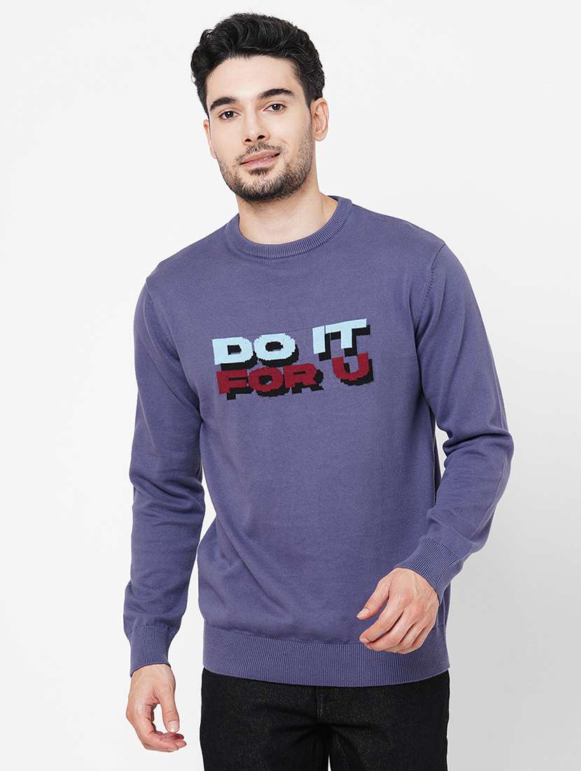 purple cotton chest print pullover