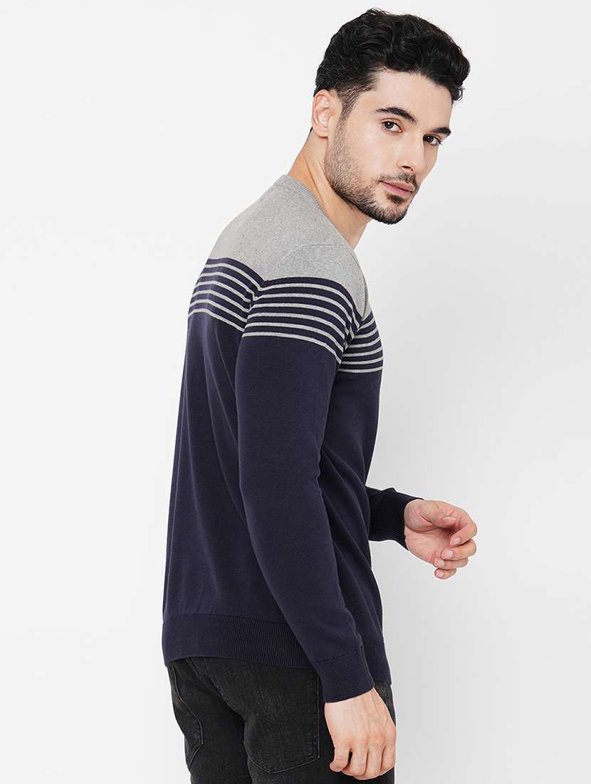 blue cotton color block pullover - 21000423 -  Standard Image - 2