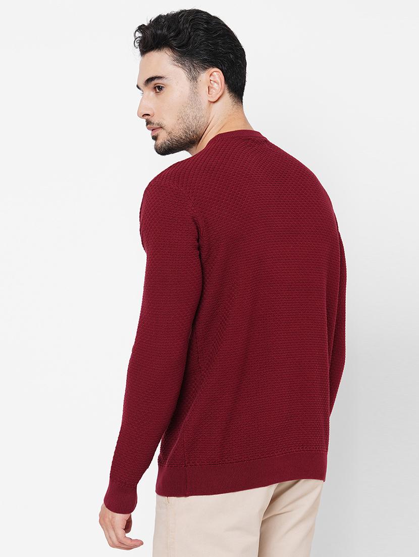 maroon cotton plain self design pullover - 21000425 - Standard Image - 2