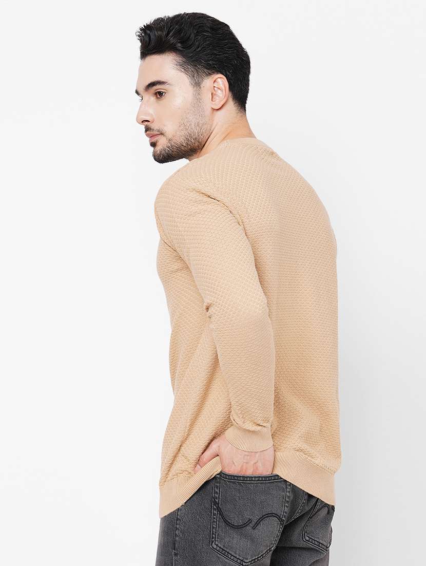 beige cotton plain self design pullover - 21000429 -  Standard Image - 2