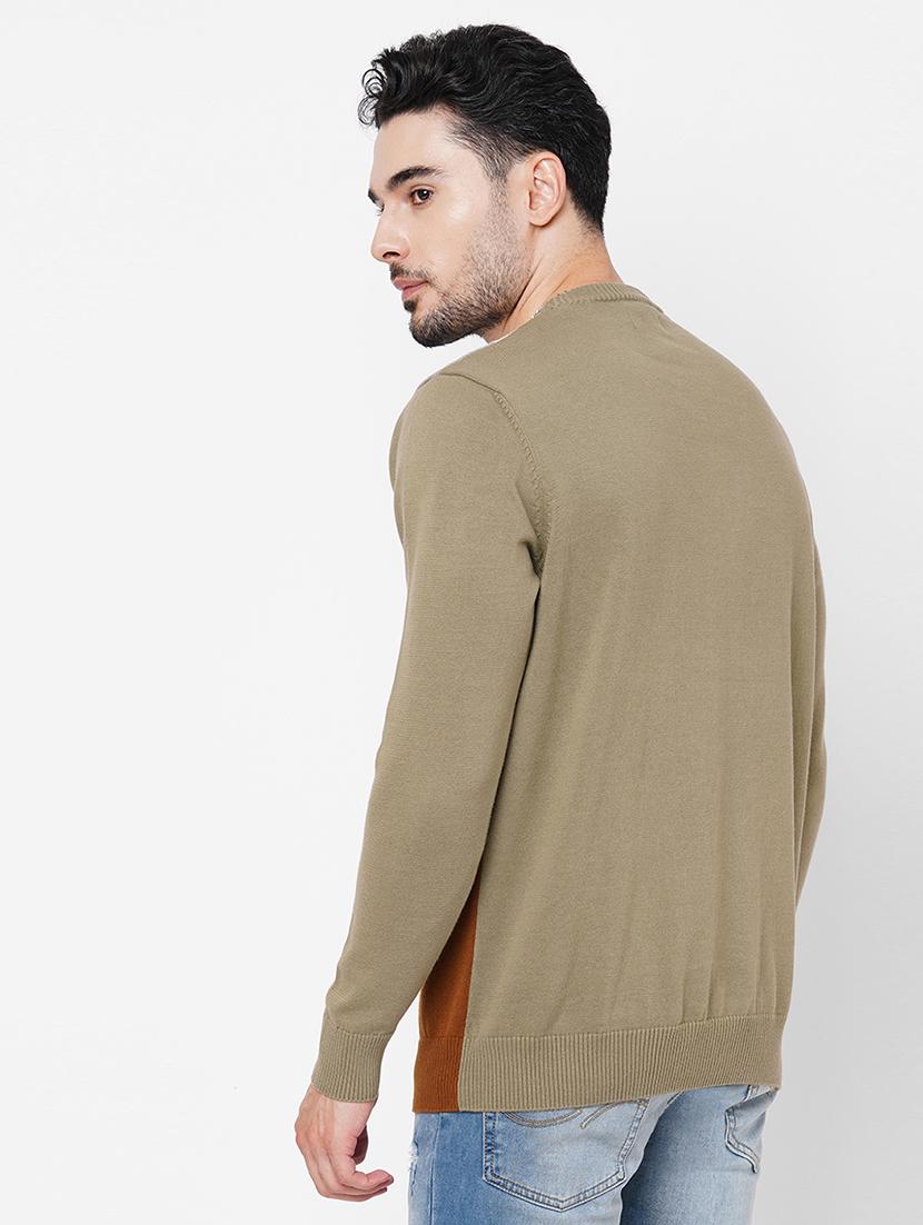khakhi cotton color block pullover - 21000438 - Standard Image - 2
