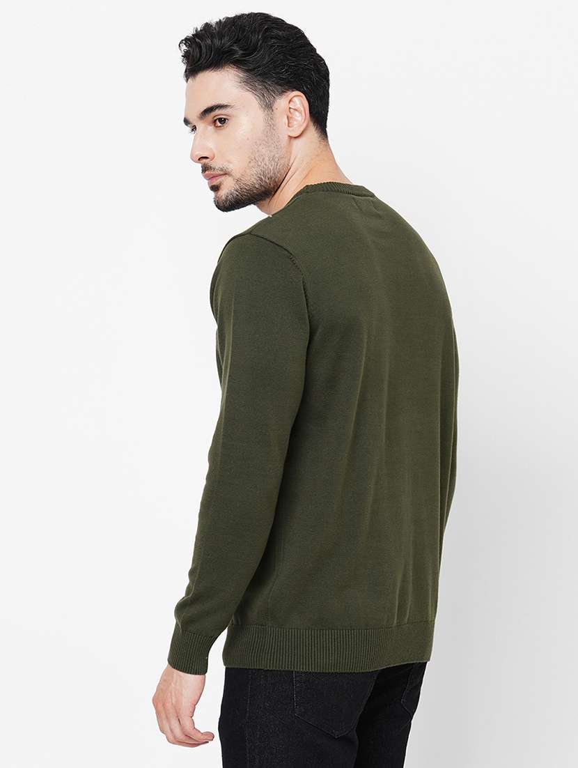 olive cotton self design pullover - 21000442 -  Standard Image - 2