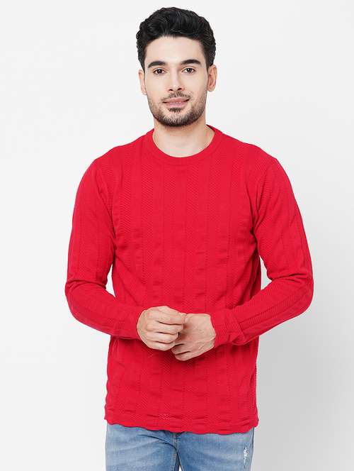 red cotton plain self design pullover - 21000444 -  Standard Image - 0