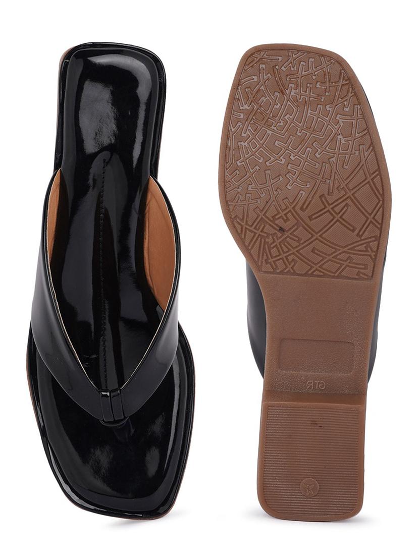 black solid t-strap sandal - 21000714 - Standard Image - 2
