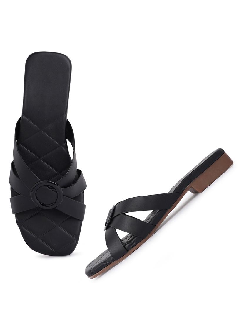 black slip on sandal - 21000818 - Standard Image - 2