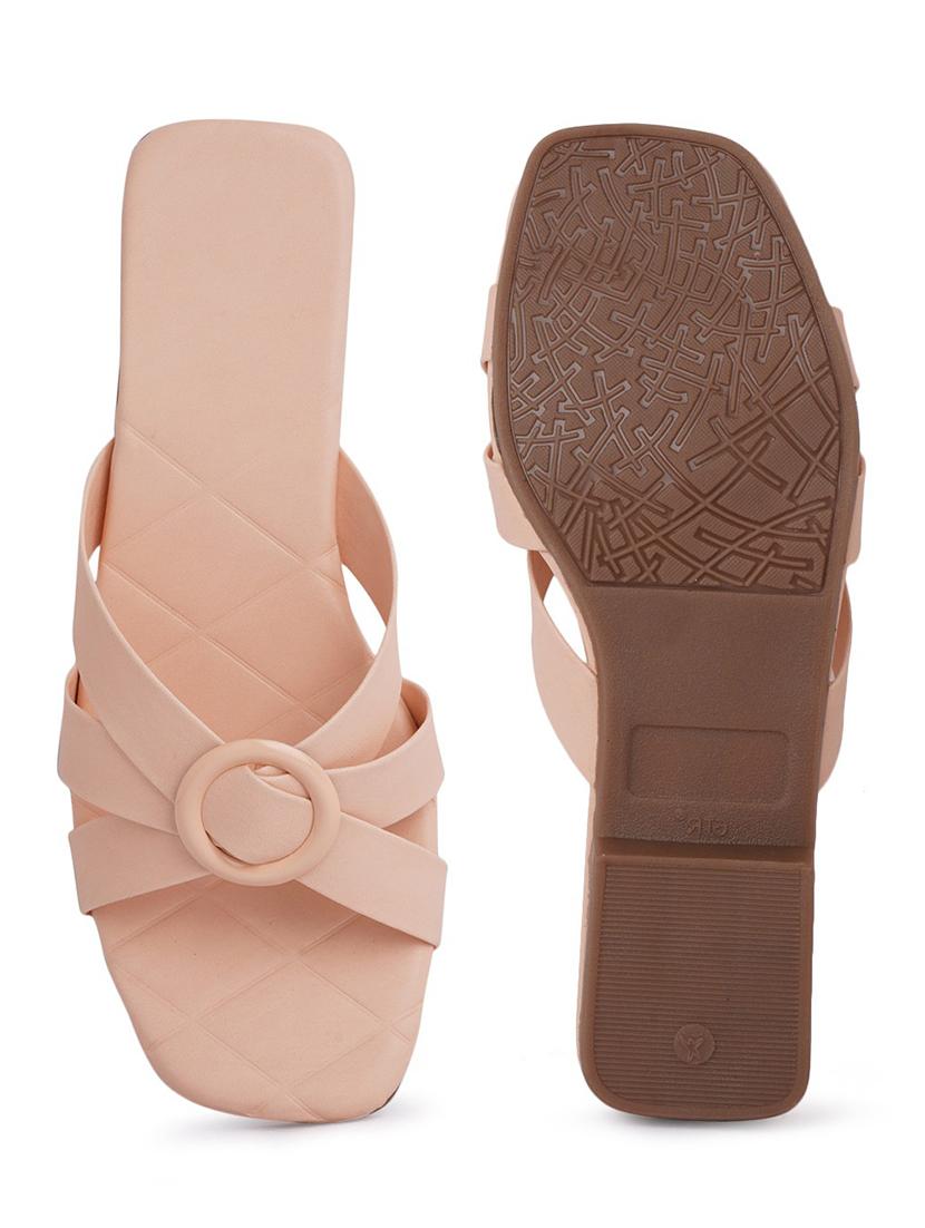 peach solid slip on sandals - 21000819 - Standard Image - 2
