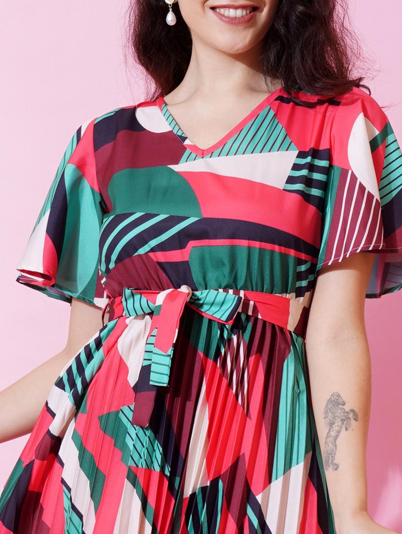 women printed v neck fit & flare dress - 21001014 - Standard Image - 7