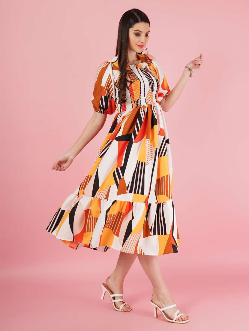 women printed puff sleeve tiered dress - 21001017 -  Standard Image - 2