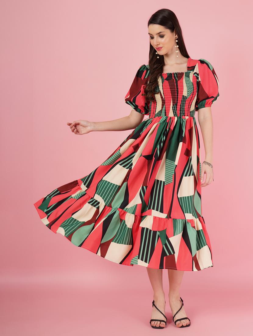 multi coloured printed detailed dress - 21001018 -  Zoom Image - 0