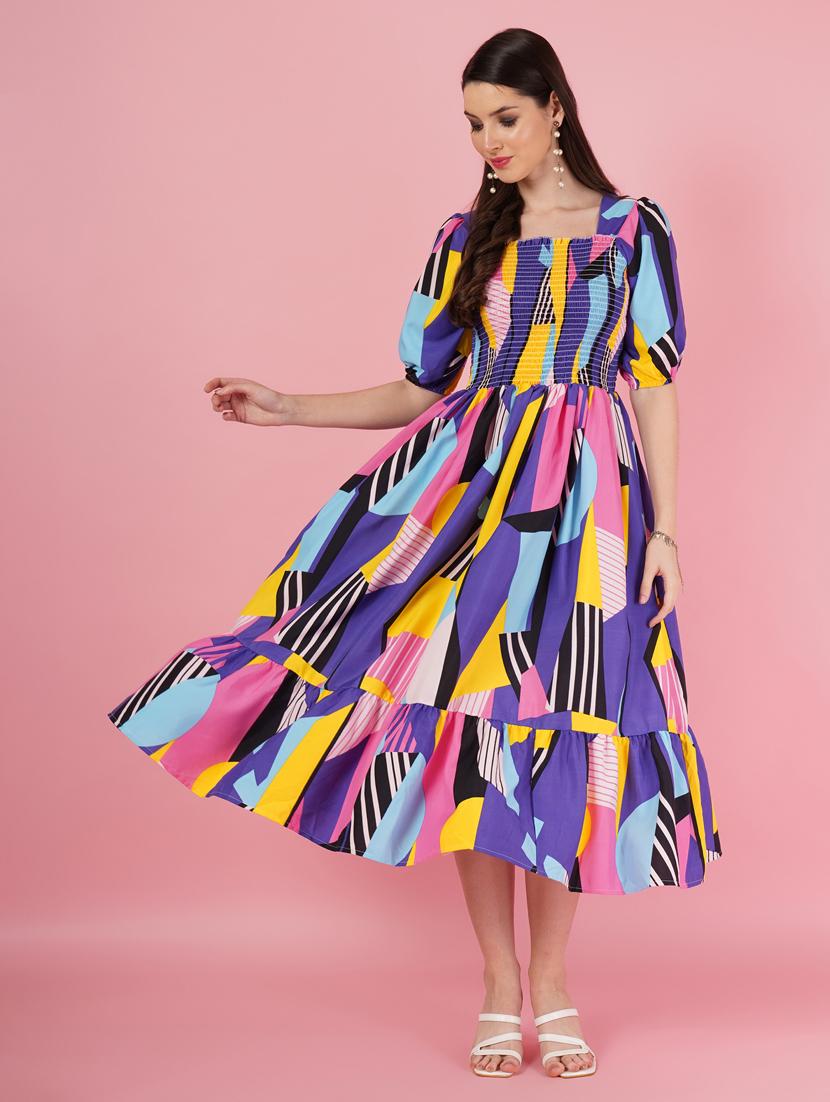 multi coloured printed detailed dress - 21001023 -  Zoom Image - 0