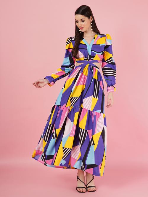 multi coloured printed detailed maxi dress - 21001027 - Standard Image - 0