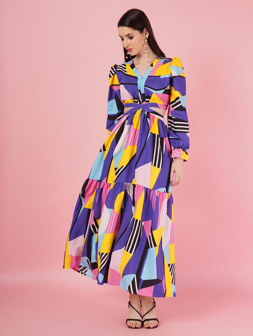 multi coloured printed detailed maxi dress - 21001027 - Standard Image - 2