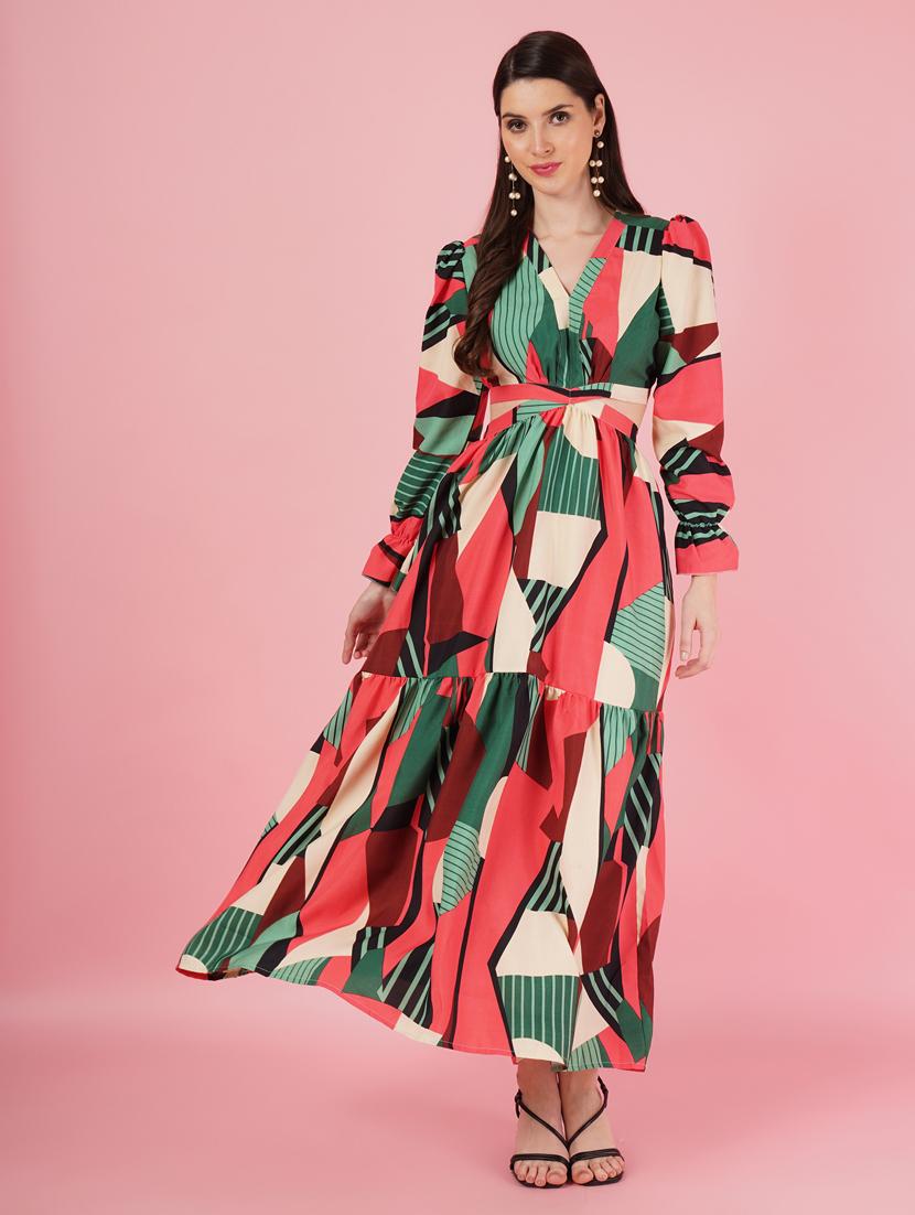 women printed maxi tiered dress - 21001033 - Standard Image - 2