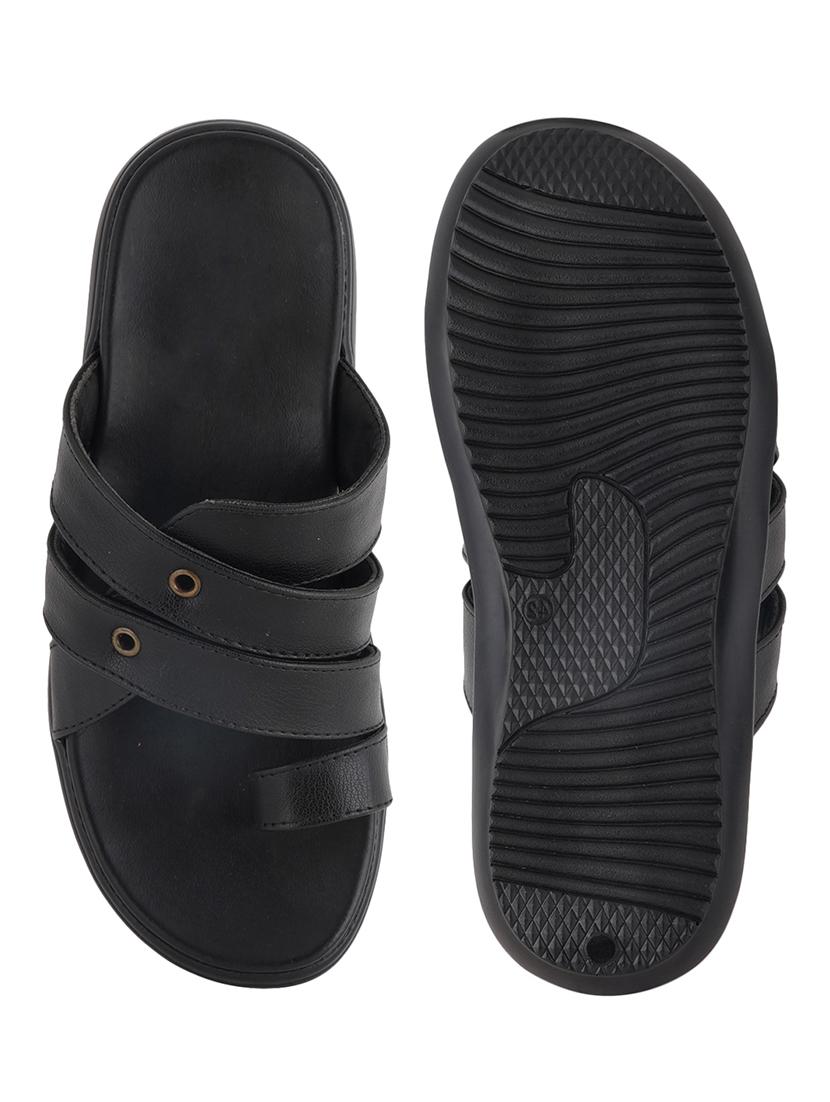 black leatherette slip on flip flops - 21001584 - Standard Image - 2