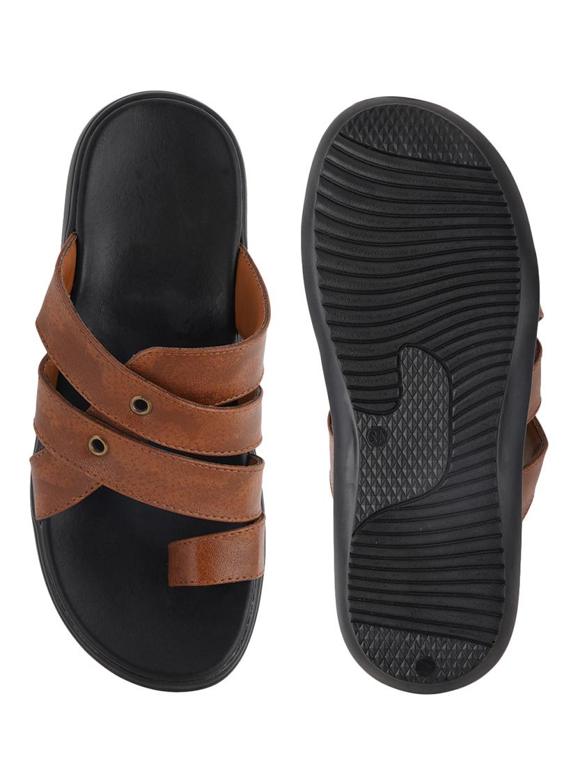 tan leatherette slip on flip flops - 21001586 - Standard Image - 2