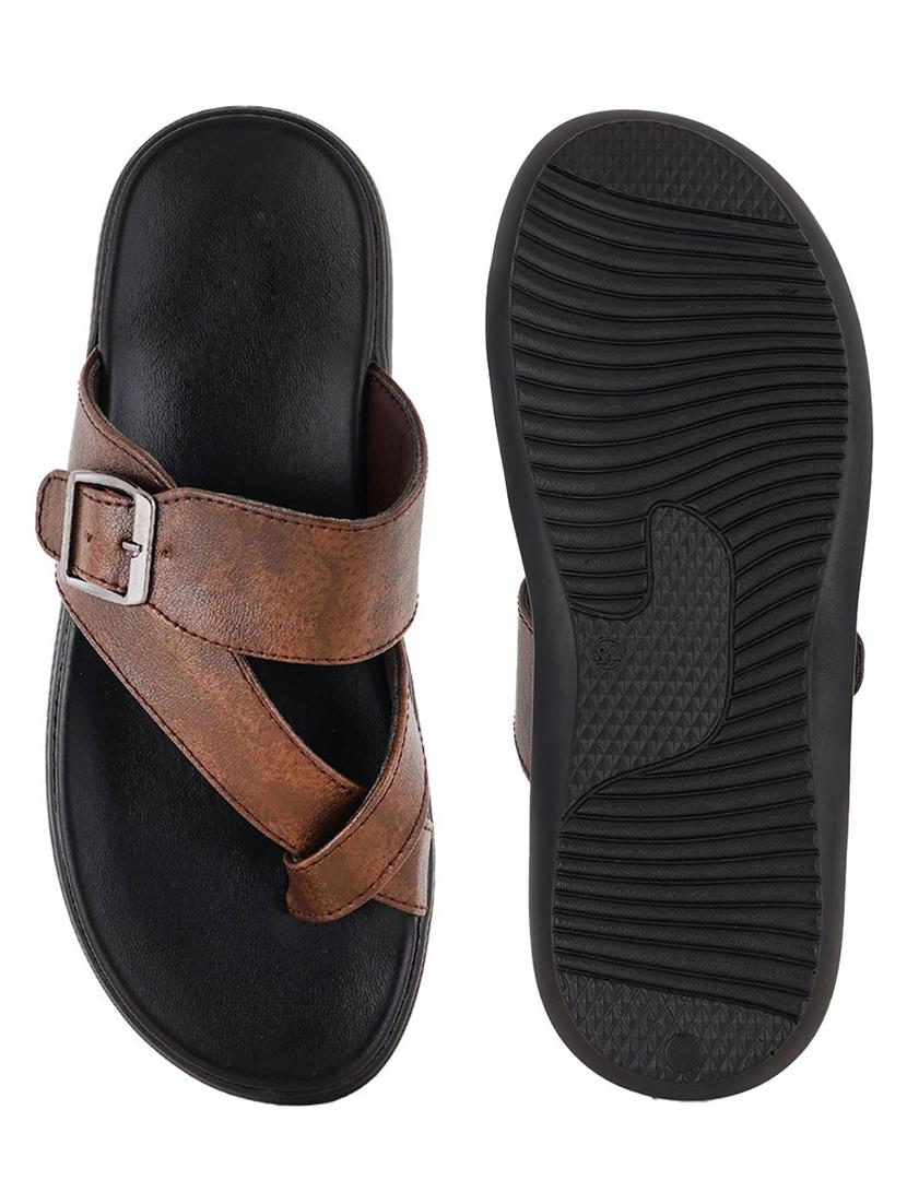 brown leatherette slip on flip flops - 21001606 - Standard Image - 2