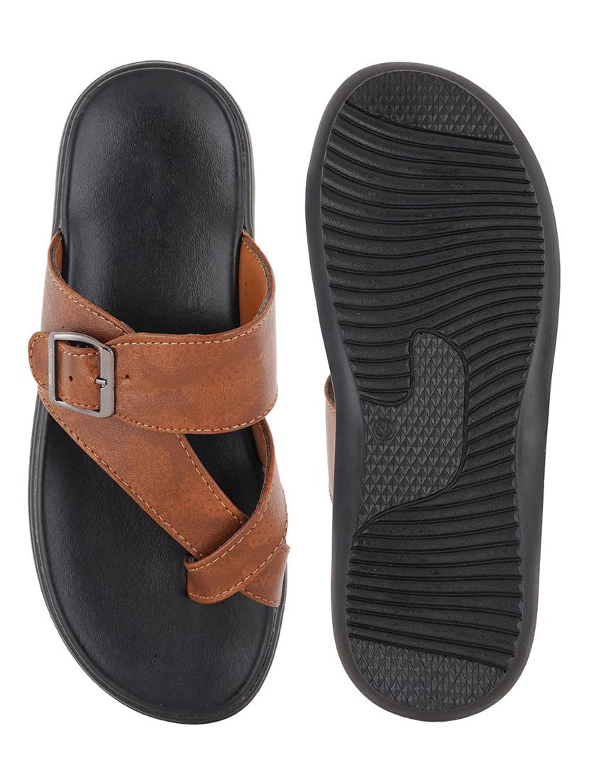 tan leatherette slip on flip flops - 21001608 - Standard Image - 2