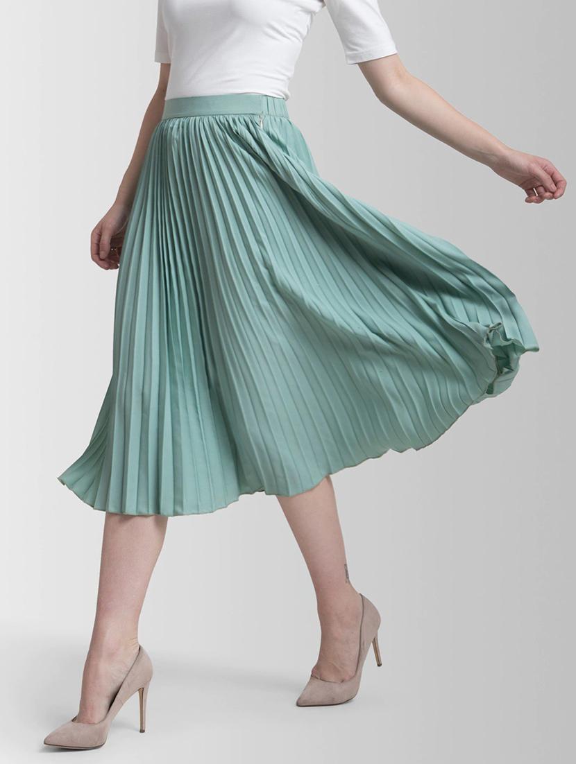 solid green pleated detailed skirt - 21008390 - Standard Image - 2