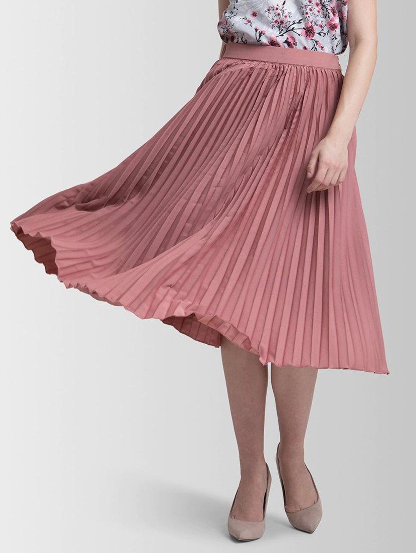 solid pink pleated detailed skirt - 21008391 - Zoom Image - 0