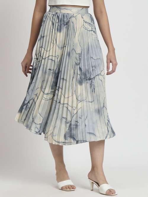 women knee length abstract printed pleated skirt - 21008425 - Standard Image - 0