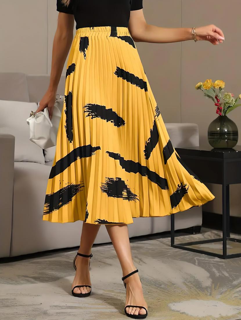 yellow printed pleated detailed skirt - 21008433 - Standard Image - 2