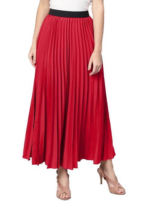 solid red pleated detailed skirt - 21008438 -  Standard Image - 0