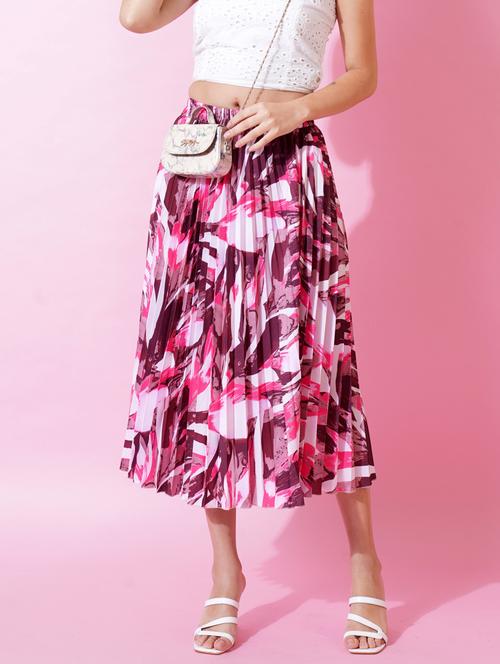 pink printed pleated detailed skirt - 21008439 - Standard Image - 0